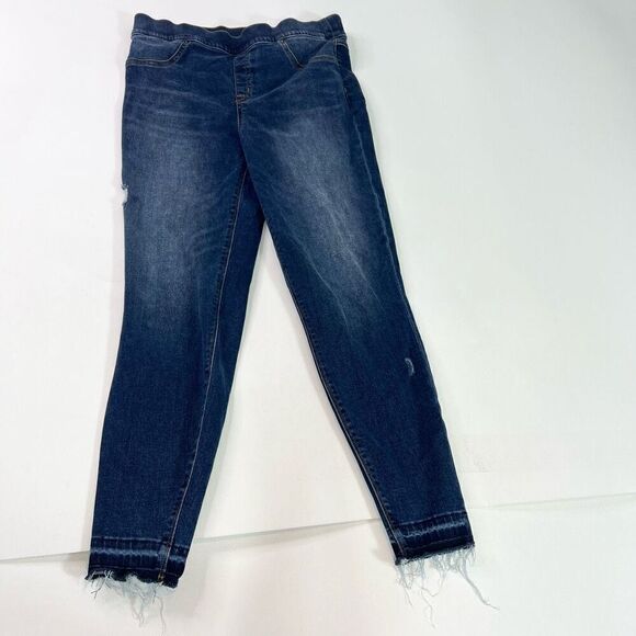 Spanx by Sara Blakely Jeans Womens Large Blue Dark-Wash Mid-Rise Skinny Fit - Picture 1 of 12
